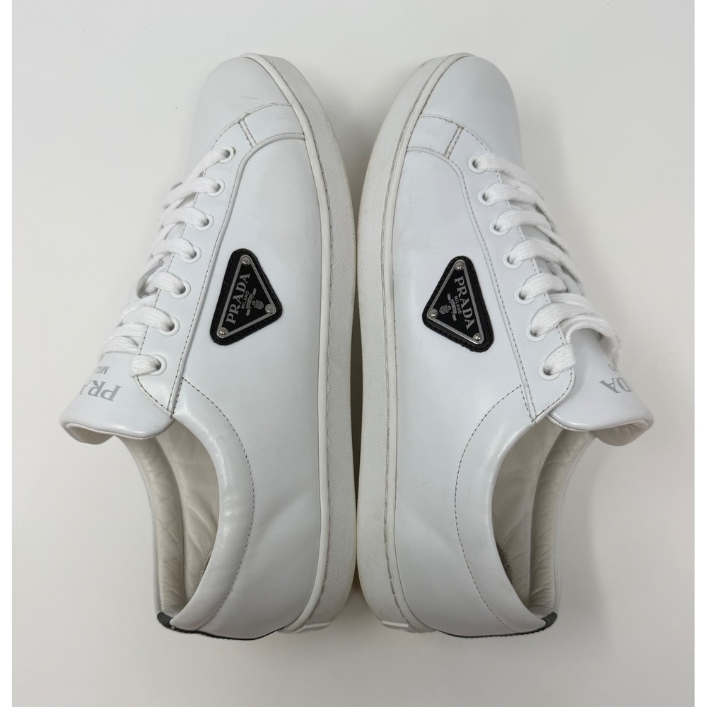 Prada Brushed Leather Sneaker White Size 9 US 8 Prada - Picture 3 of 9